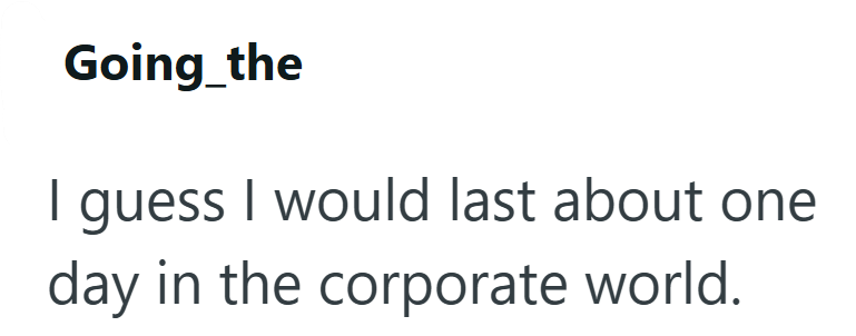 Going_the I guess I would last about one day in the corporate world.