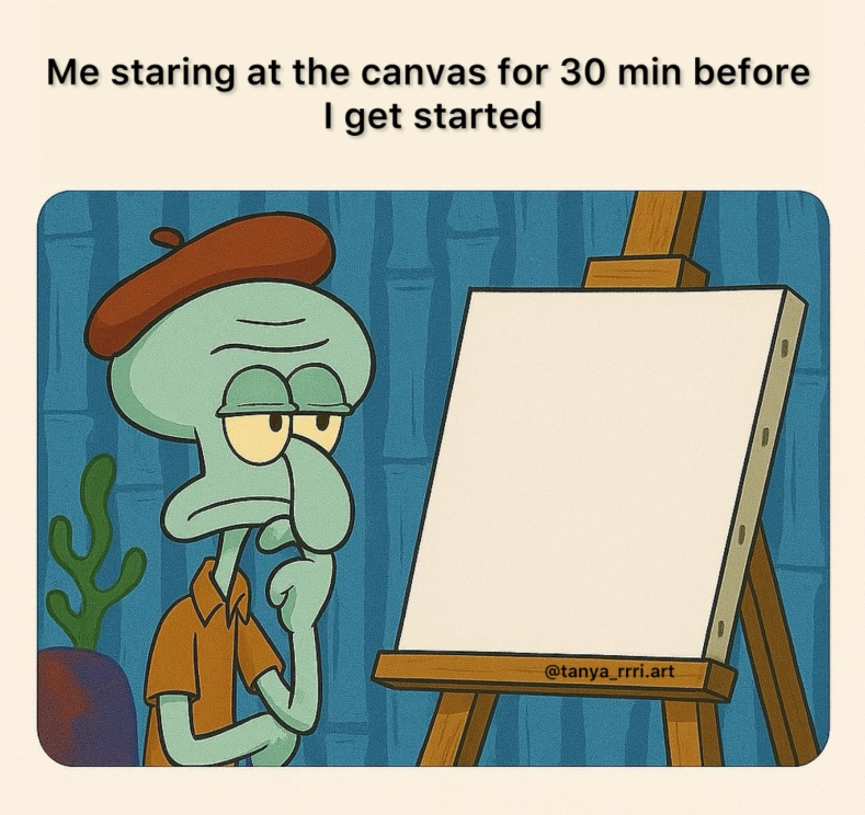 Me staring at the canvas for 30 min before I get started @tanya_rrri.art