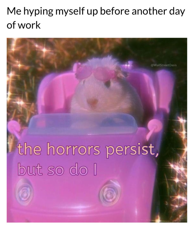 Me hyping myself up before another day of work @WallStreetOasis the horrors persist, but so do I
