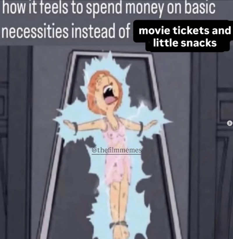 how it feels to spend money on basic necessities instead of movie tickets and little snacks @thefilmmemes