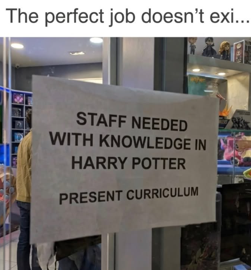 The perfect job doesn't exi... STAFF NEEDED WITH KNOWLEDGE IN HARRY POTTER PRESENT CURRICULUM ICERS