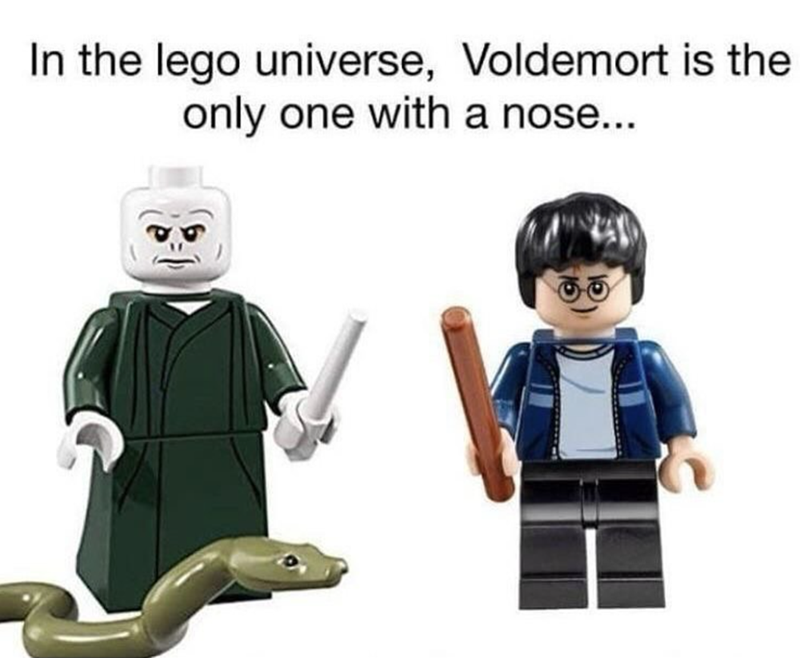 In the lego universe, Voldemort is the only one with a nose...