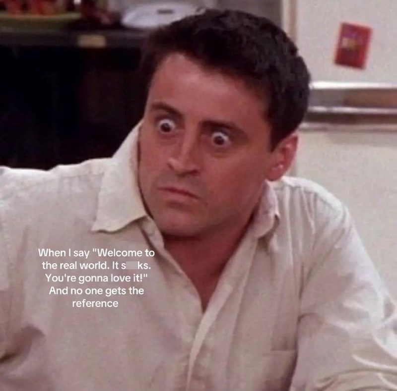 When I say "Welcome to the real world. It s ks. You're gonna love it!" And no one gets the reference