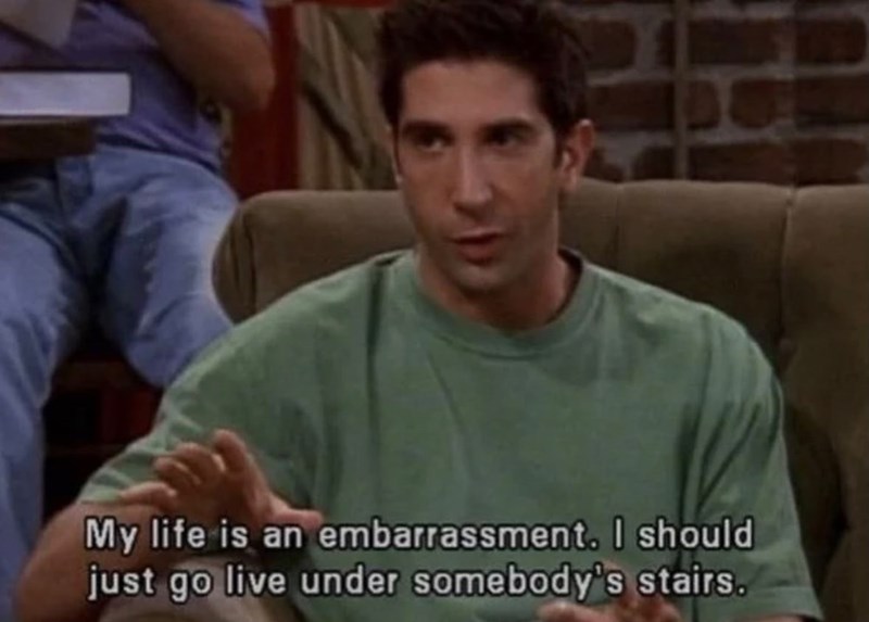 My life is an embarrassment. I should just go live under somebody's stairs.
