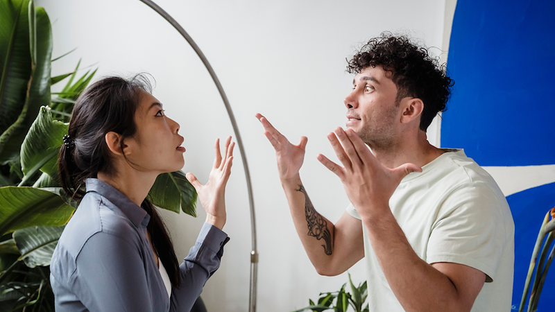 Woman and man arguing.
