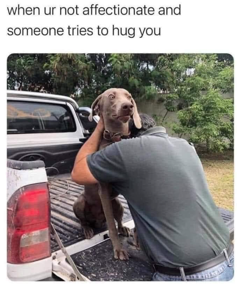 when ur not affectionate and someone tries to hug you