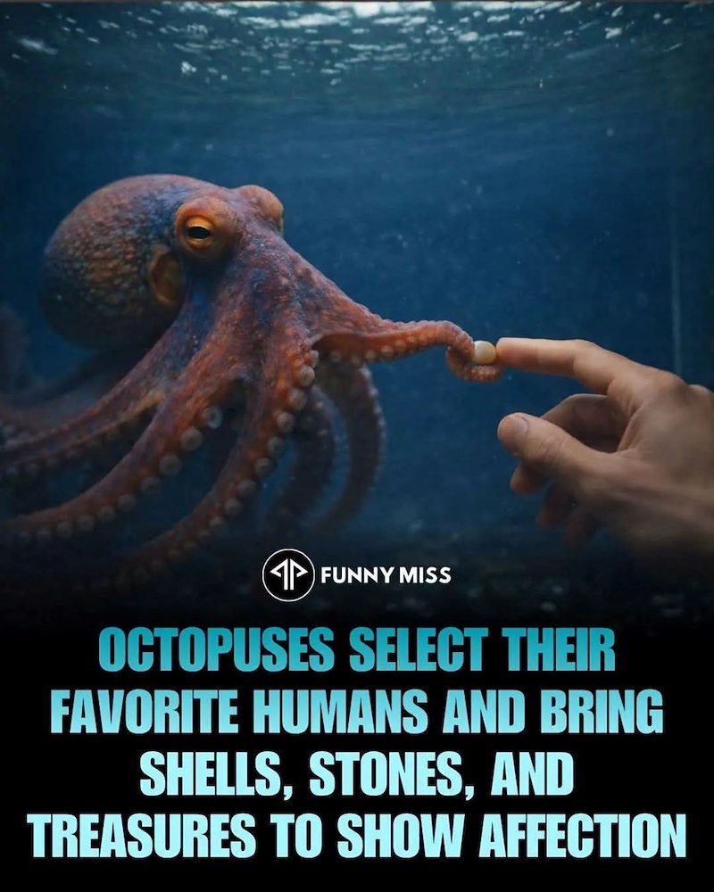 AP FUNNY MISS OCTOPUSES SELECT THEIR FAVORITE HUMANS AND BRING SHELLS, STONES, AND TREASURES TO SHOW AFFECTION