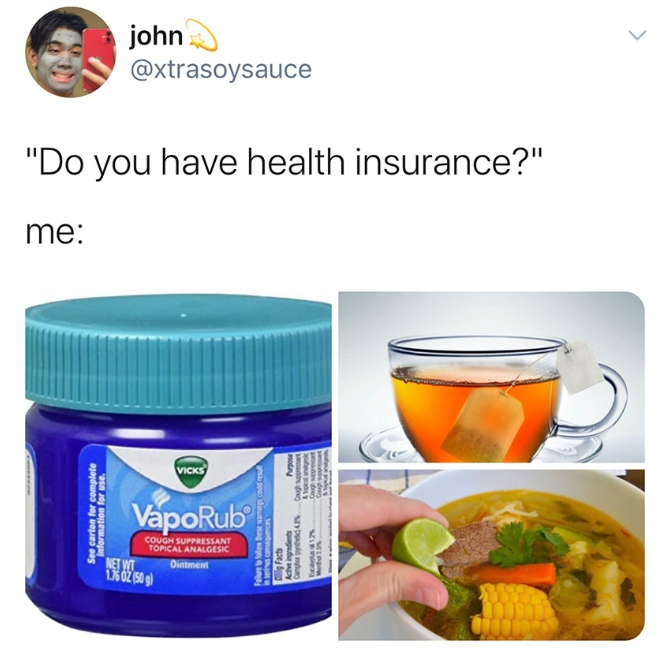See carton for Information for use. VICKS NET WT COUGH SUPPRESSANT VapoRub 1.76 02 (50g) TOPICAL ANALGESIC Ointment john @xtrasoysauce "Do you have health insurance?" me: Failure to follow these warnings could resul in serius consequences Facts Active ingredients Purpose Camphor 4.N Cough suppressant Eucalots of 1 20%