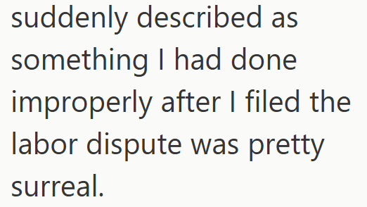 suddenly described as something I had done improperly after I filed the labor dispute was pretty surreal.