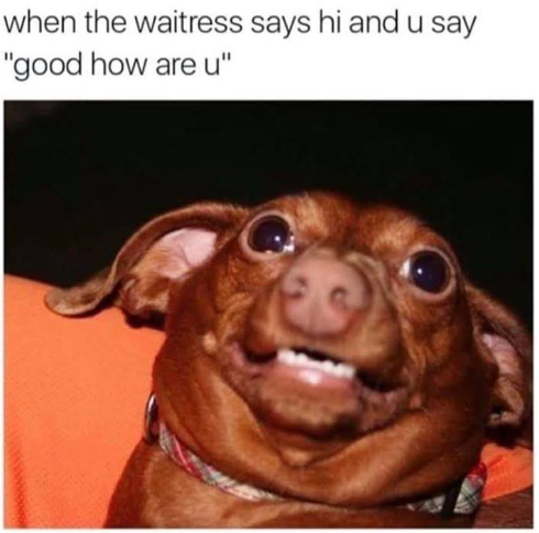 when the waitress says hi and u say "good how are u"