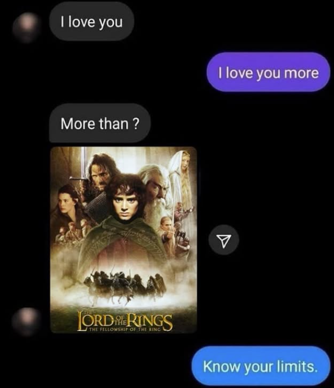 I love you More than ? I love you more ORDRINGS THE FELLOWSHIP OF THE RING Know your limits.