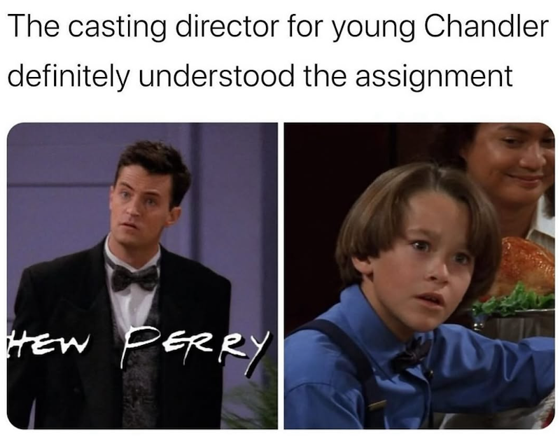 The casting director for young Chandler definitely understood the assignment HEW PERRY