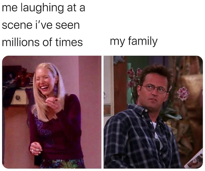 me laughing at a scene i've seen millions of times my family