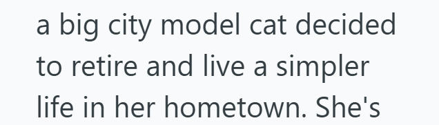 a big city model cat decided to retire and live a simpler life in her hometown. She's