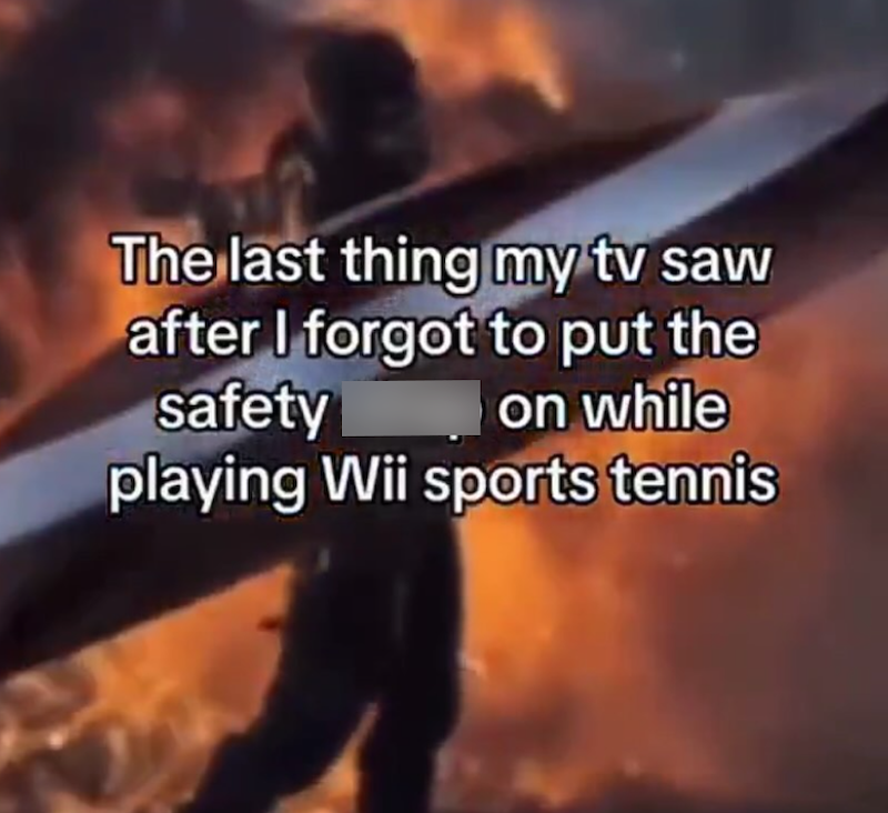 The last thing my tv saw after I forgot to put the safety on while playing Wii sports tennis