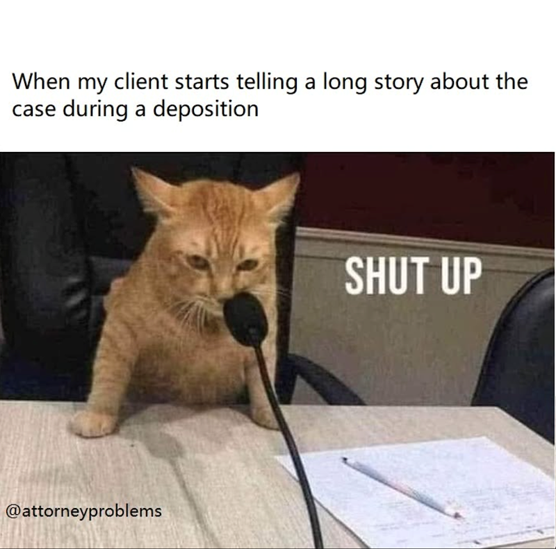 When my client starts telling a long story about the case during a deposition @attorneyproblems SHUT UP