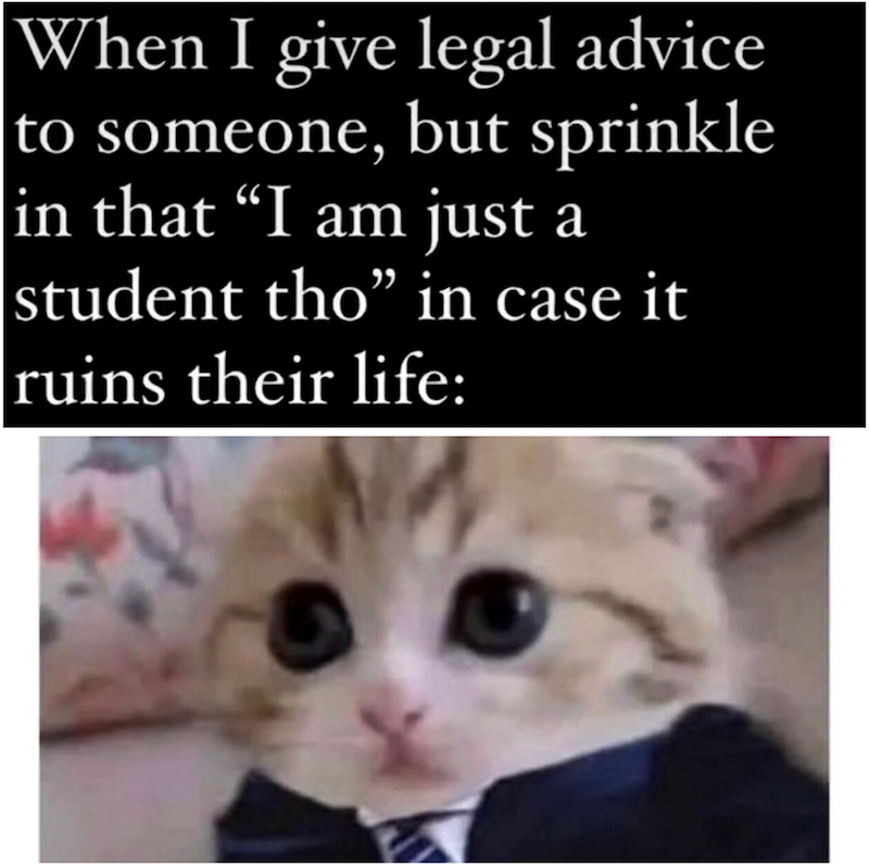 When I give legal advice to someone, but sprinkle in that "I am just a student tho" in case it ruins their life: