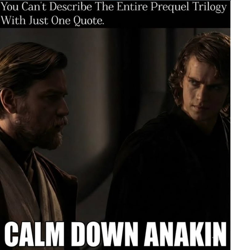 You Can't Describe The Entire Prequel Trilogy With Just One Quote. CALM DOWN ANAKIN
