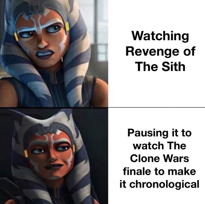 Watching Revenge of The Sith Pausing it to watch The Clone Wars finale to make it chronological