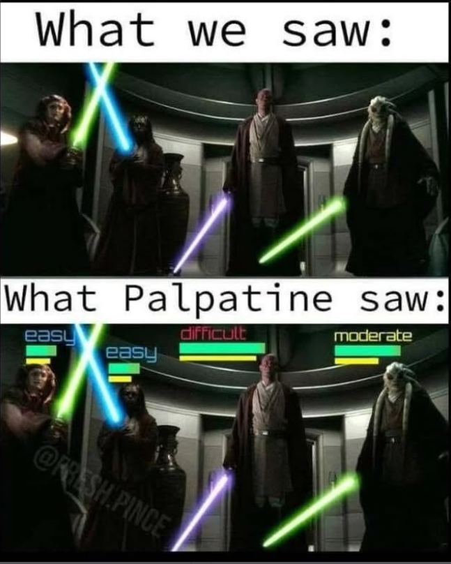 What we saw: What Palpatine saw: easy difficult easy @FRESH PINCE moderate