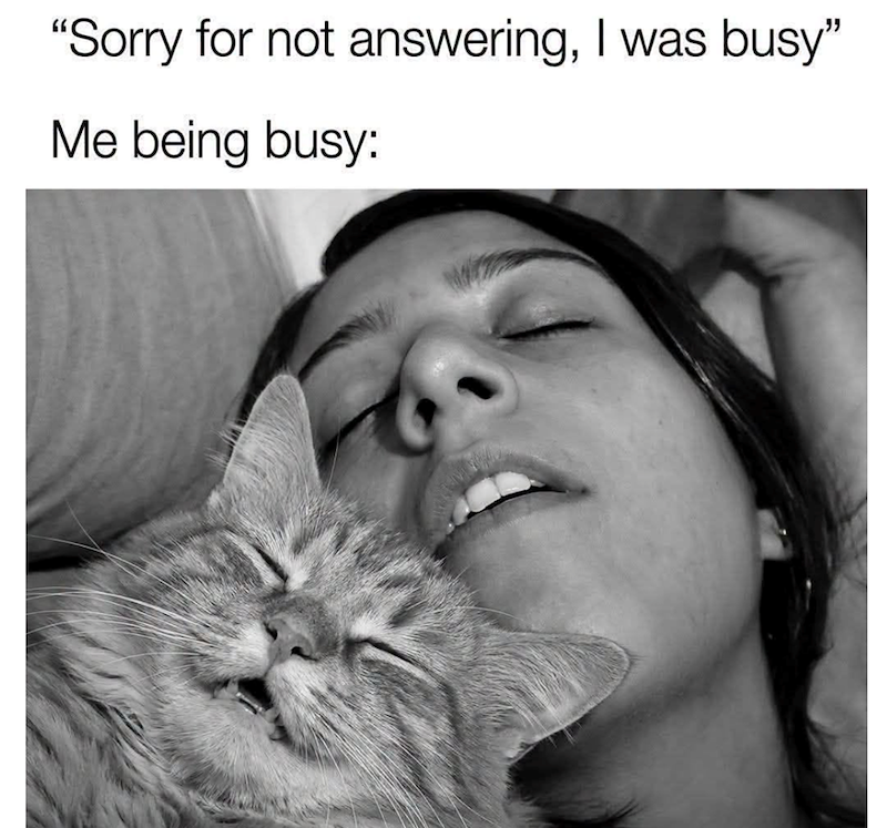 "Sorry for not answering, I was busy" Me being busy: