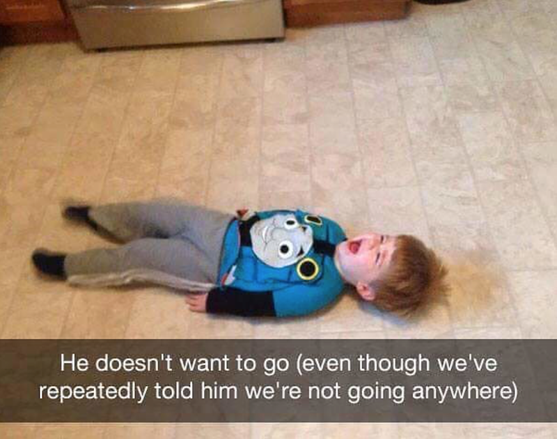 He doesn't want to go (even though we've repeatedly told him we're not going anywhere)