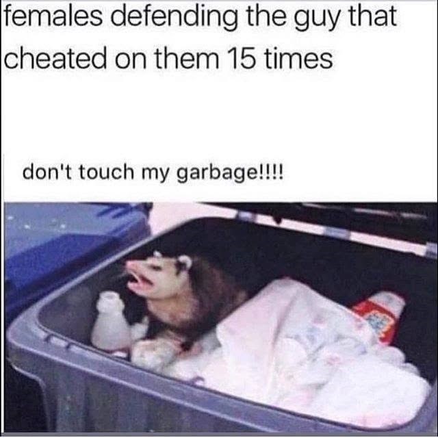females defending the guy that cheated on them 15 times don't touch my garbage!!!!