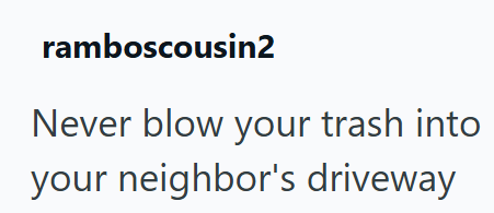 ramboscousin2 Never blow your trash into your neighbor's driveway