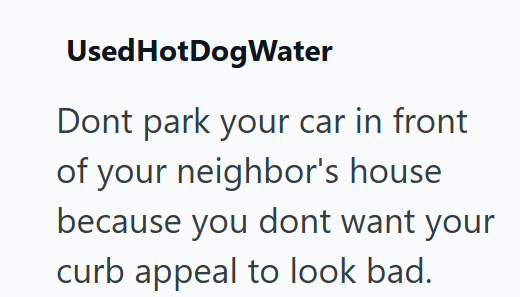 Used HotDogWater Dont park your car in front of your neighbor's house because you dont want your curb appeal to look bad.