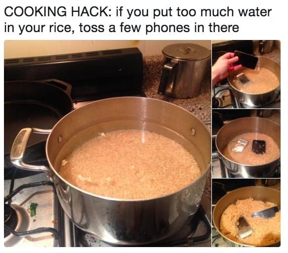 COOKING HACK: if you put too much water in your rice, toss a few phones in there