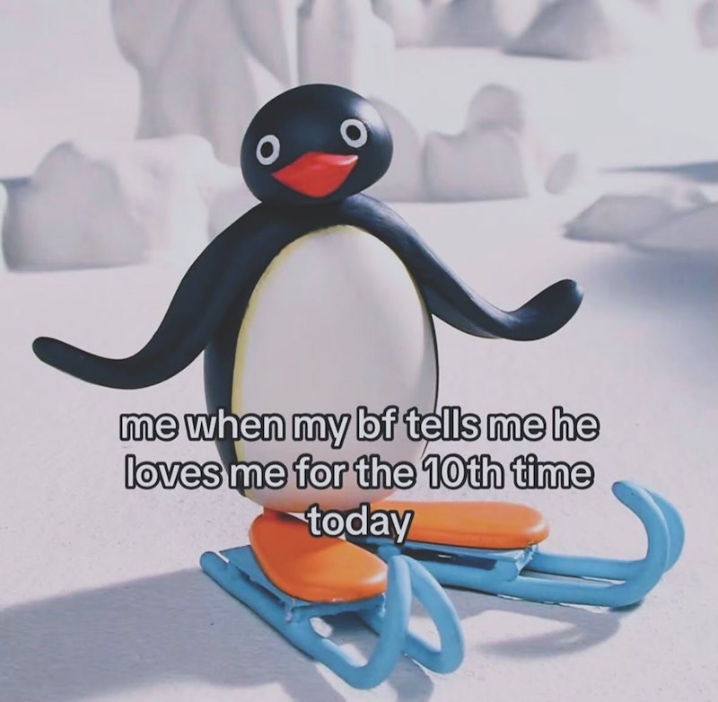 O me when my bf tells me he loves me for the 10th time today