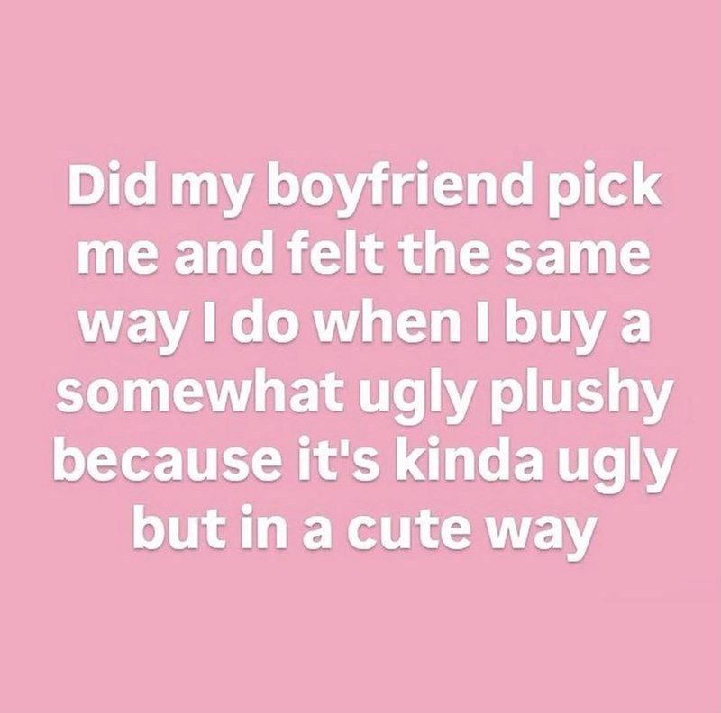 Did my boyfriend pick me and felt the same way I do when I buy a somewhat ugly plushy because it's kinda ugly but in a cute way