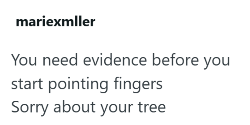 mariexmller You need evidence before you start pointing fingers Sorry about your tree