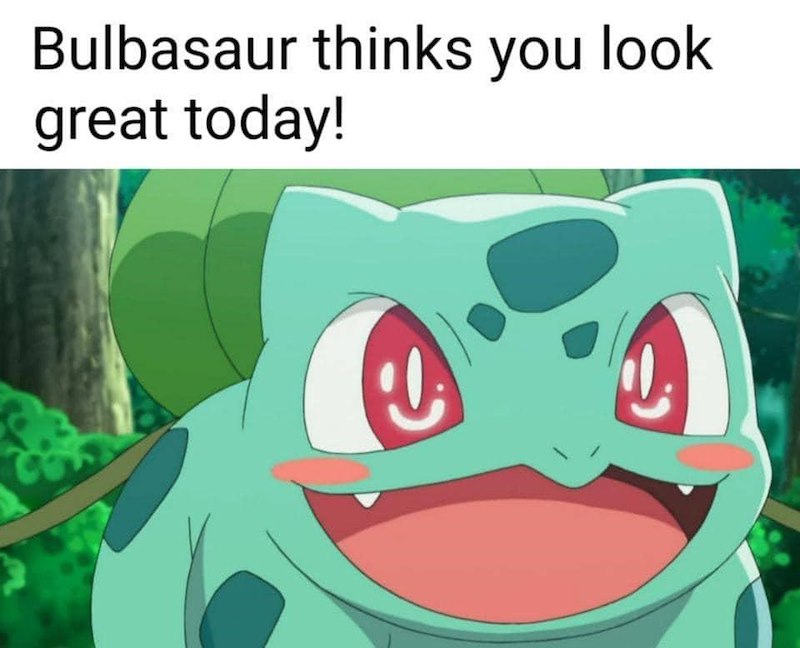 Bulbasaur thinks you look great today!