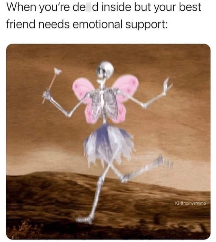 When you're de d inside but your best friend needs emotional support: IG @hornyshrimp