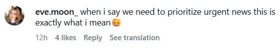 eve.moon_ when i say we need to prioritize urgent news this is exactly what i mean 12h 4 likes Reply See translation