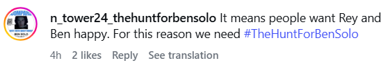COMPAR n_tower24_thehuntforbensolo It means people want Rey and Ben happy. For this reason we need #TheHuntForBenSolo 4h 2 likes Reply See translation