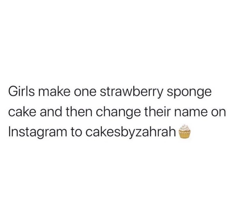 Girls make one strawberry sponge cake and then change their name on Instagram to cakesbyzahrah