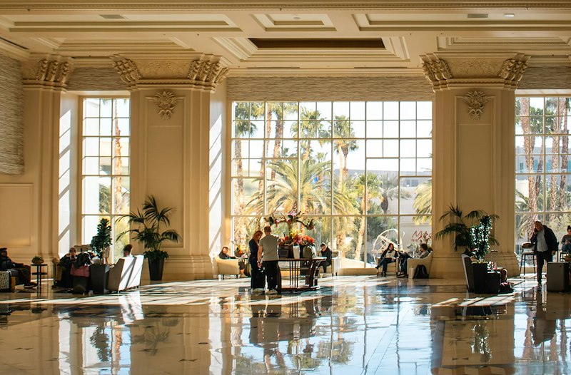A fancy hotel lobby.