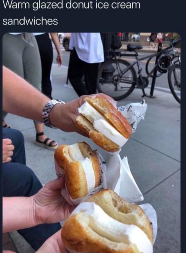 Warm glazed donut ice cream sandwiches