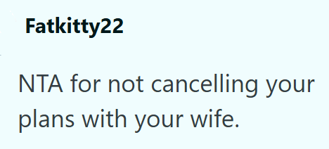 Fatkitty22 NTA for not cancelling your plans with your wife.