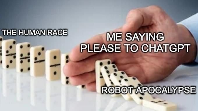 THE HUMAN RACE ME SAYING PLEASE TO CHATGPT ROBOT APOCALYPSE