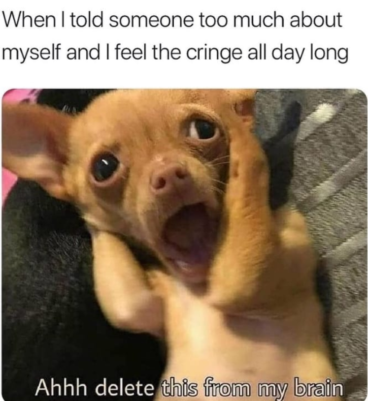 When I told someone too much about myself and I feel the cringe all day long Ahhh delete this from my brain