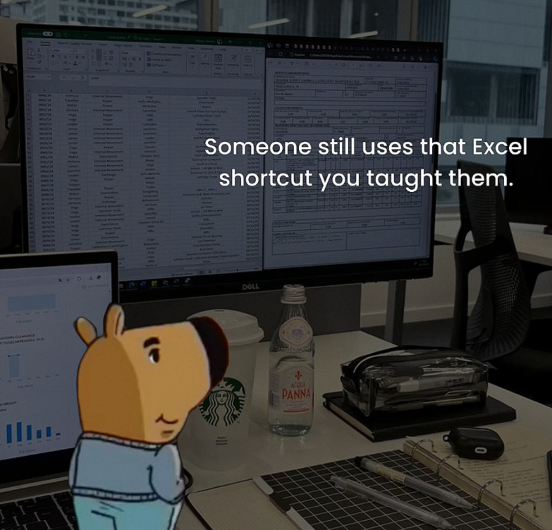 OS GLEMANCE A 203 Someone still uses that Excel shortcut you taught them. DELL ACQUA PANNA