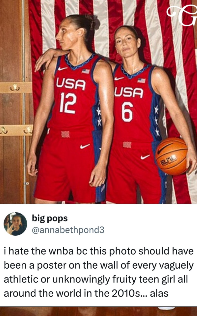 USA 12 USA 6 ELITE G big pops @annabethpond3 i hate the wnba bc this photo should have been a poster on the wall of every vaguely athletic or unknowingly fruity teen girl all around the world in the 2010s... alas