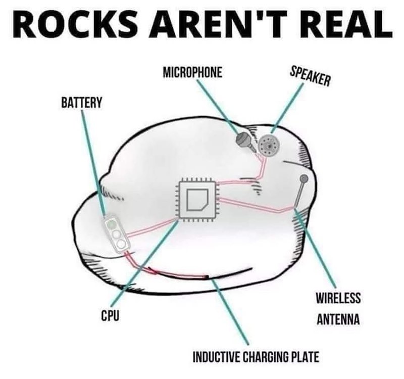 ROCKS AREN'T REAL MICROPHONE SPEAKER BATTERY CPU INDUCTIVE CHARGING PLATE WIRELESS ANTENNA
