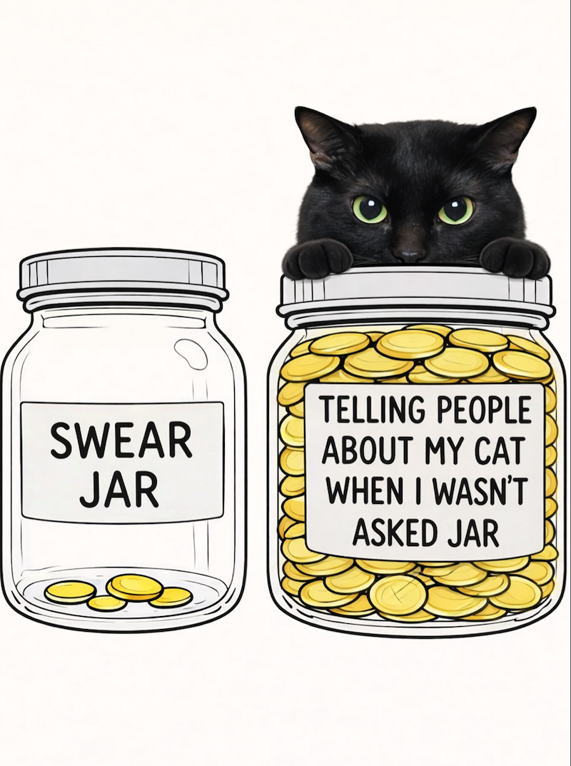 TELLING PEOPLE SWEAR ABOUT MY CAT JAR WHEN I WASN'T ASKED JAR
