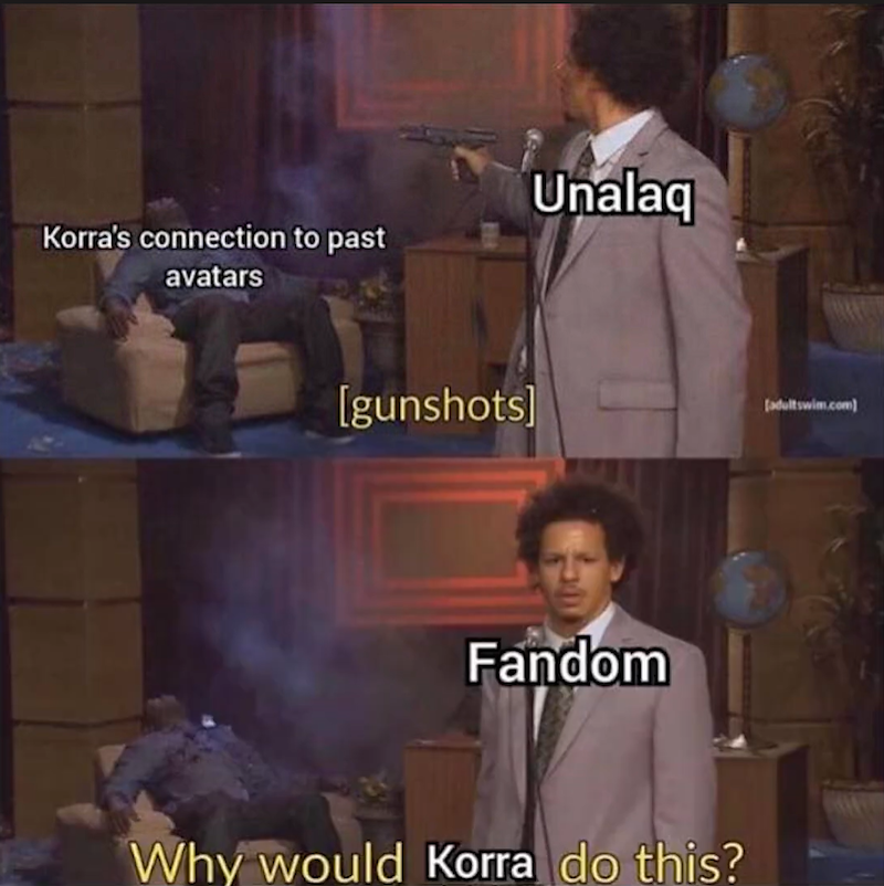 Korra's connection to past avatars Unalaq [gunshots] [adultswim.com) Fandom Why would Korra do this?