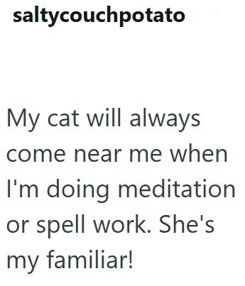 saltycouchpotato My cat will always come near me when I'm doing meditation or spell work. She's my familiar!