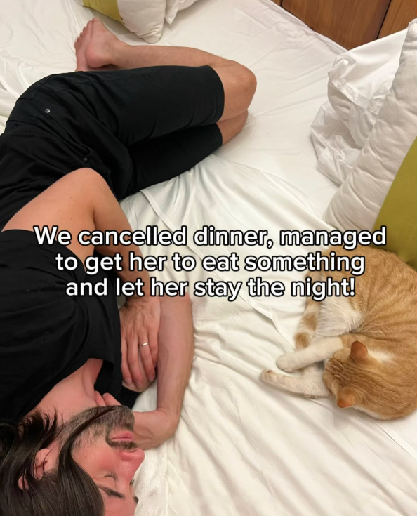 We cancelled dinner, managed to get her to eat something and let her stay the night!